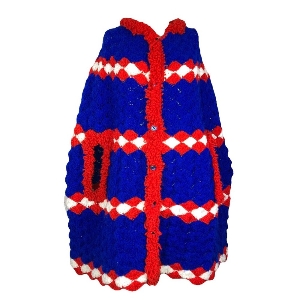 Vintage 70s Funky Handmade Knit Crochet Cape Granny Core